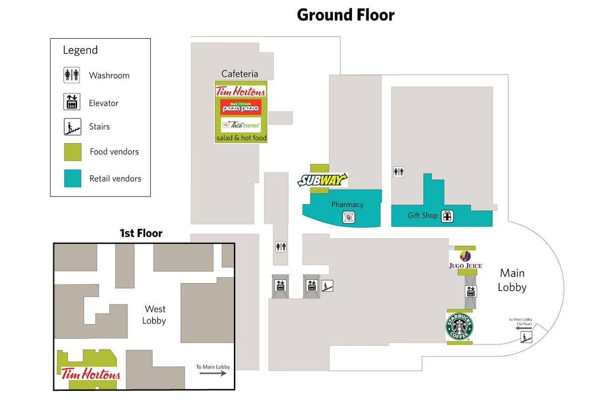 Mapa de North York Hospital Geral de serviços de alimentação Toronto