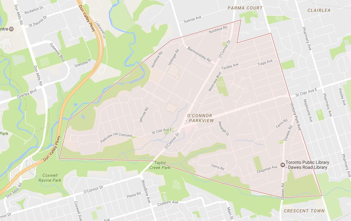 Mapa de O'Connor–Parkview bairro de Toronto