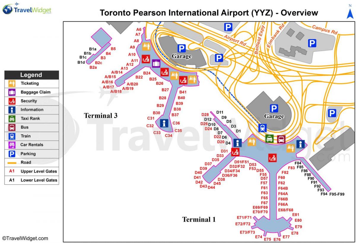 Mapa do aeroporto internacional Toronto Pearson