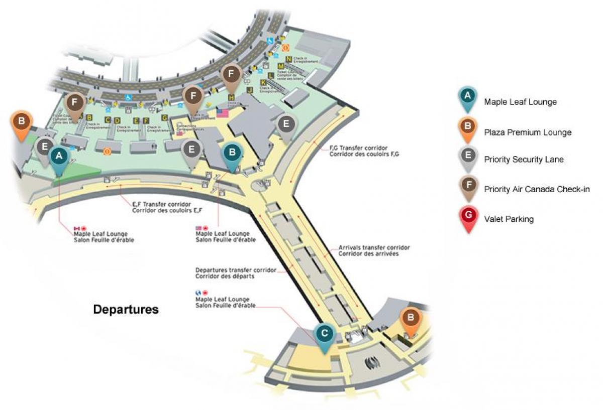 Mapa de Toronto Pearson international airport terminal de partidas