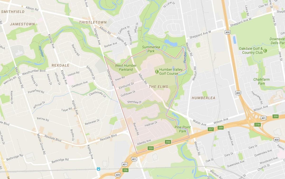 Mapa do Elms bairro de Toronto