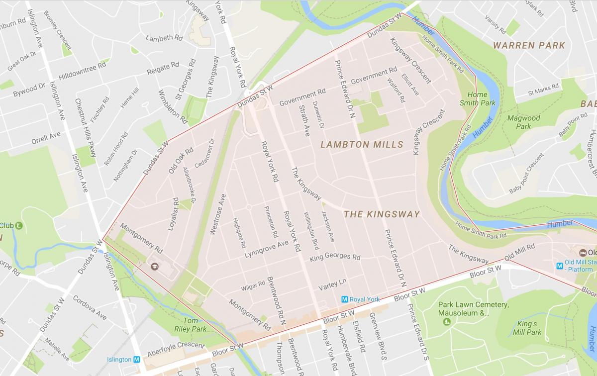 Mapa da Kingsway bairro de Toronto