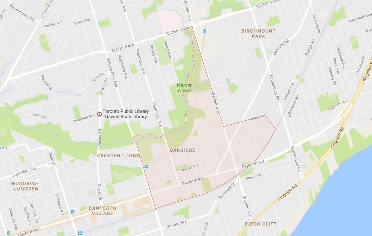 Mapa de Oakridge bairro de Toronto
