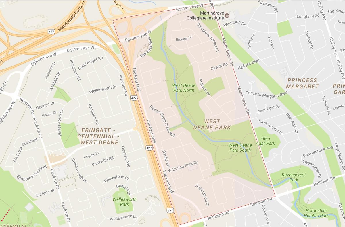 Mapa de West Deane Parque bairro de Toronto