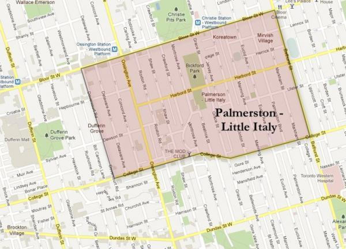 Mapa de Palmerston little Italy, em Toronto