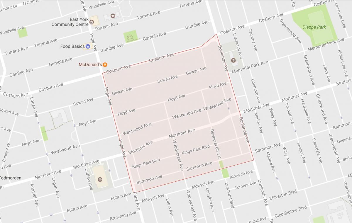 Mapa de Pape Aldeia bairro de Toronto