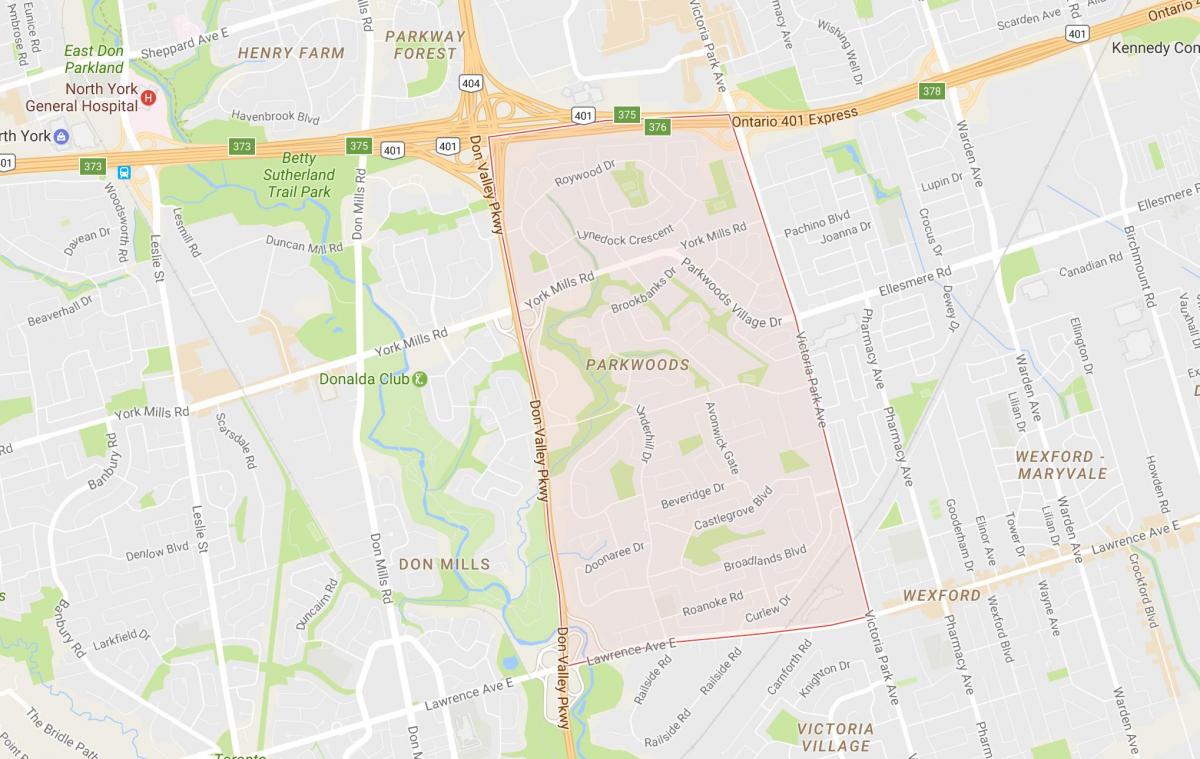 Mapa de Parkwoods bairro de Toronto