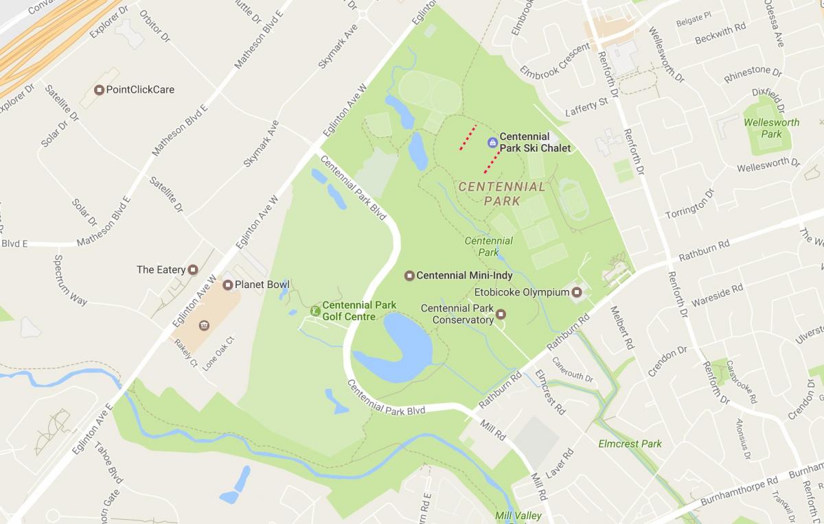 Mapa do Parque Centenário, bairro de Toronto