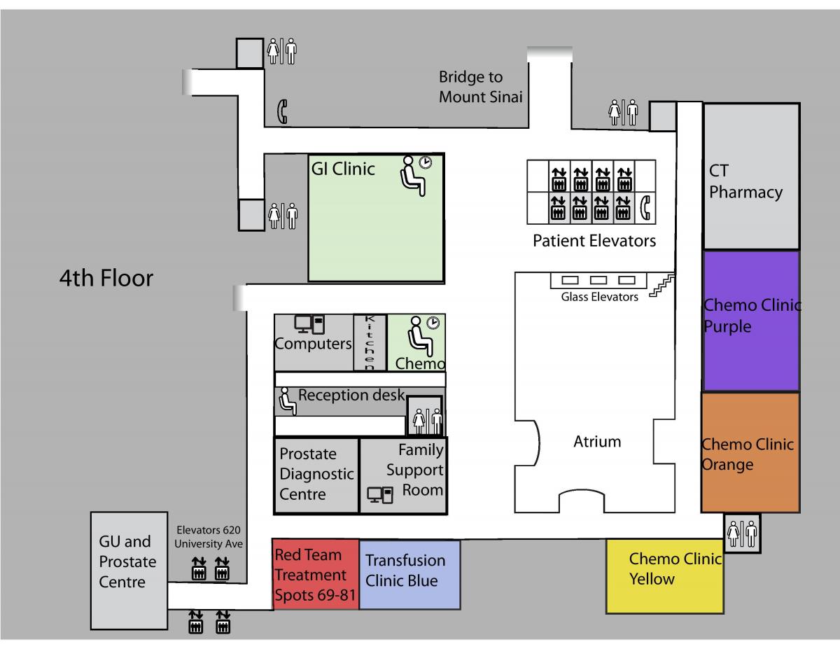 Mapa da Princesa Margaret Cancer Centre de Toronto, 4º andar