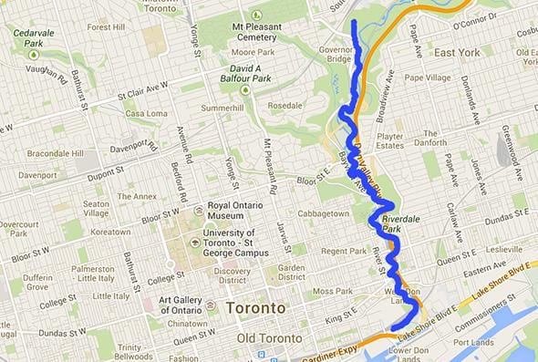 Mapa do rio Don Toronto