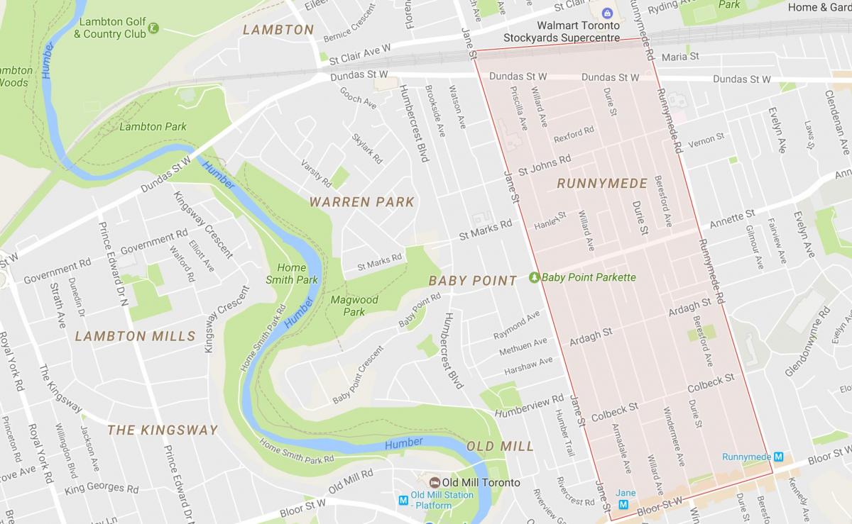 Mapa de Runnymede bairro de Toronto