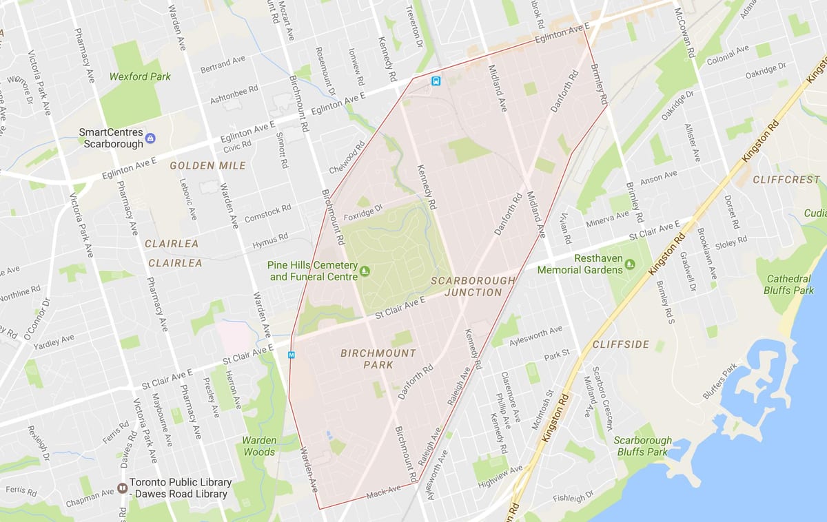 Mapa de Scarborough Junção bairro de Toronto