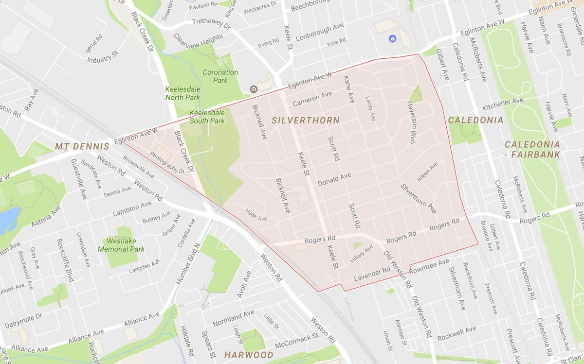 Mapa de Silverthorn bairro de Toronto