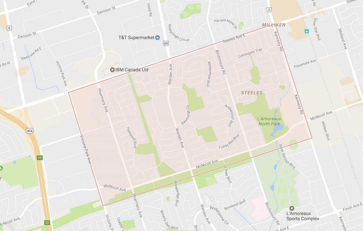 Mapa de Steeles bairro de Toronto