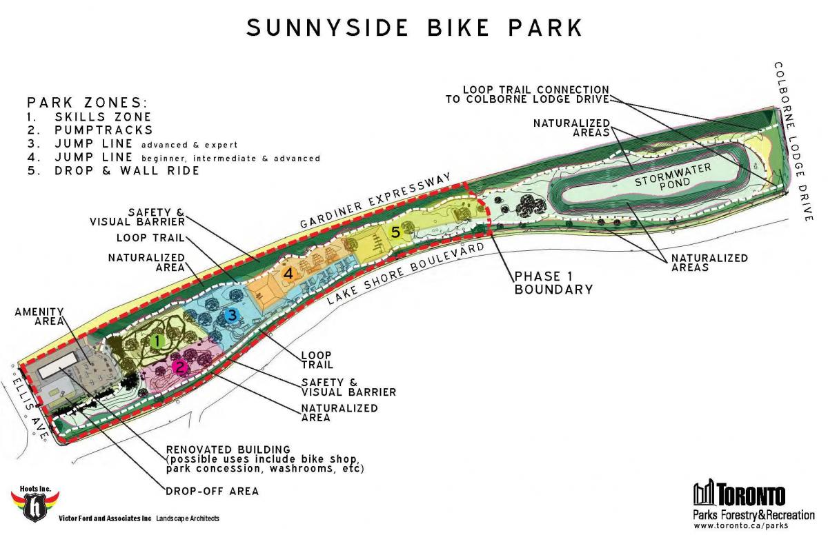 Mapa de Sunnyside Bike Park zona de Toronto