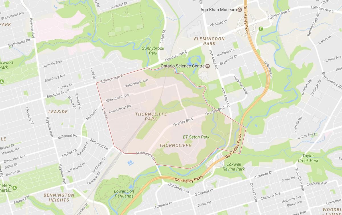 Mapa de Thorncliffe Parque bairro de Toronto