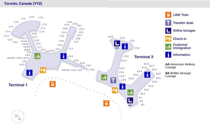 Mapa de Toronto airport portões