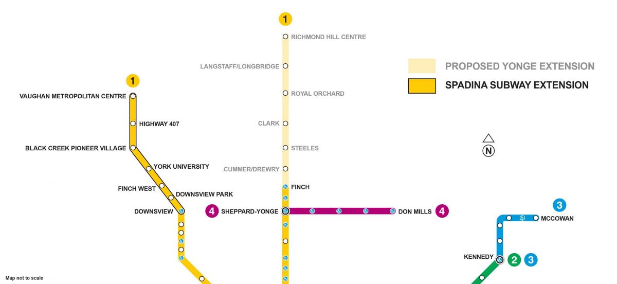 Mapa de Toronto metro de extensão