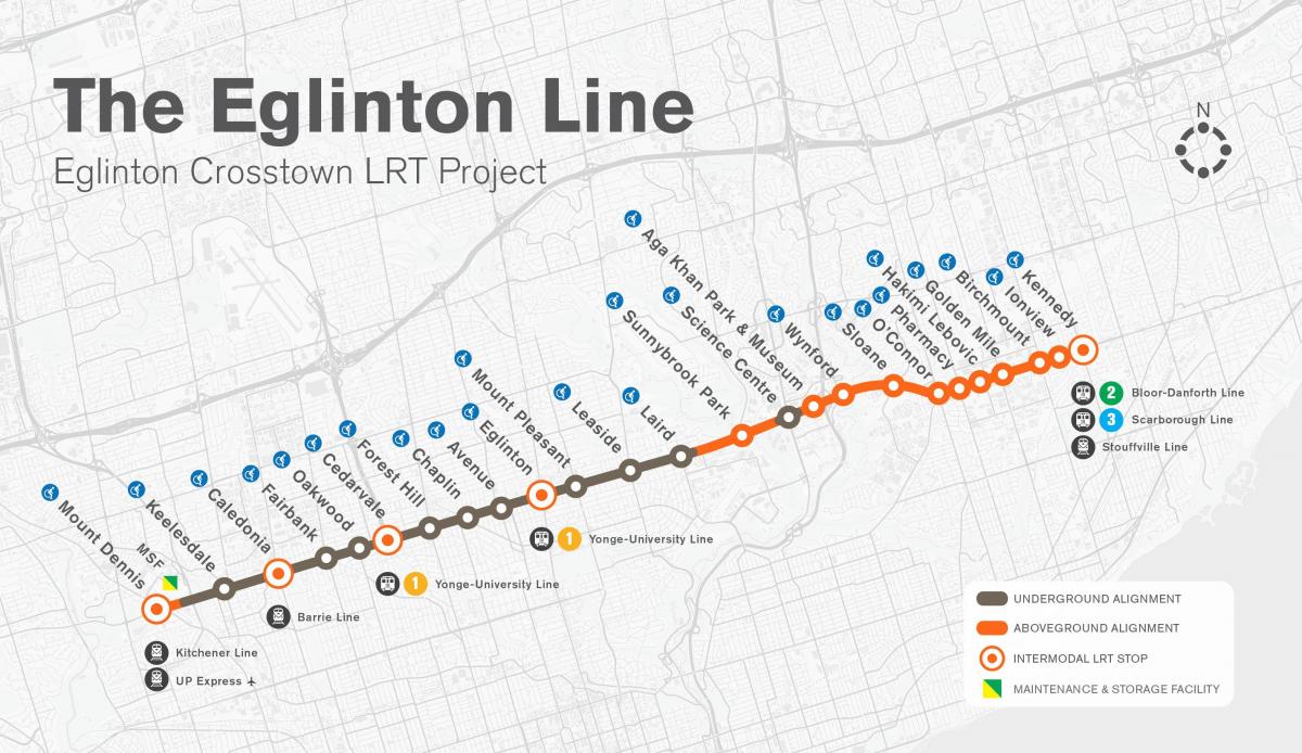 Mapa de Toronto metrô de Eglinton projeto da linha de