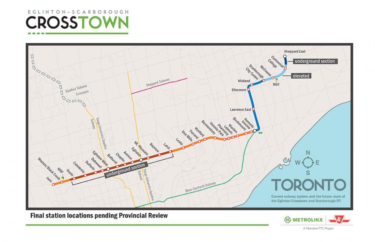 Mapa de Toronto metrô linha 5 Eglinton
