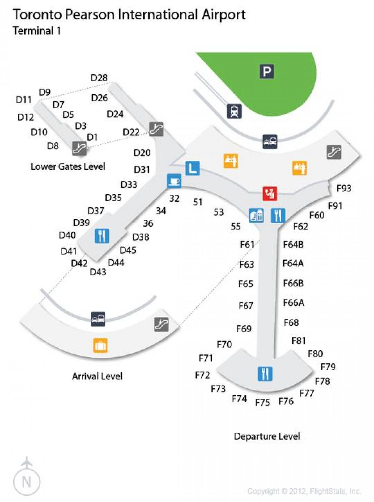 Mapa de Toronto Pearson aeroporto de chegada e partida de nível