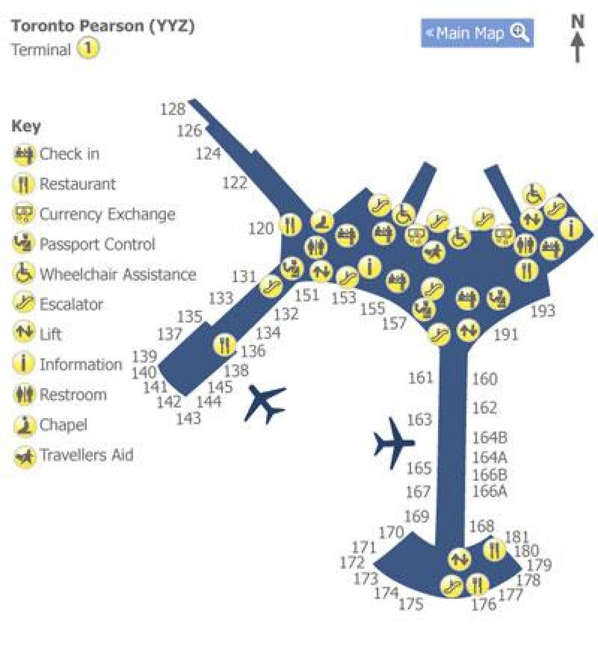 Mapa de Toronto Pearson terminal 1 do aeroporto