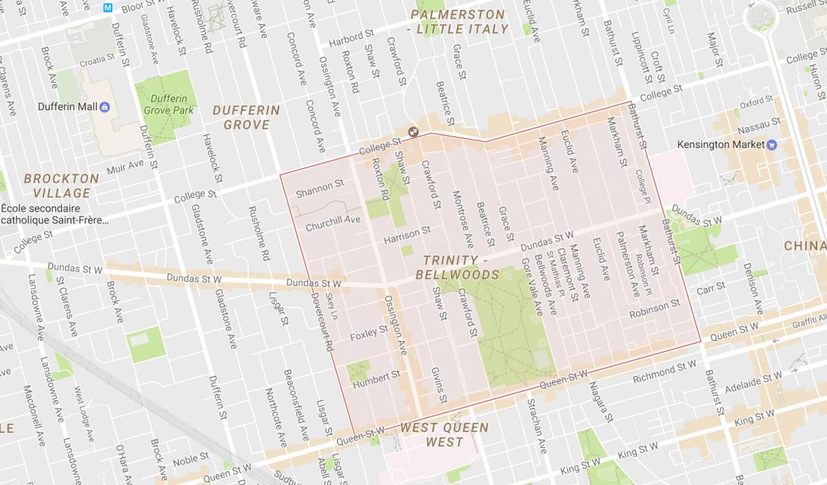 Mapa da Trindade–Bellwoods bairro de Toronto