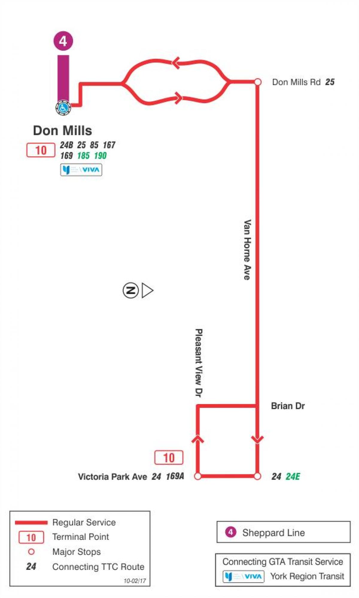 Mapa do TTC 10 Van Horne rota de ônibus de Toronto