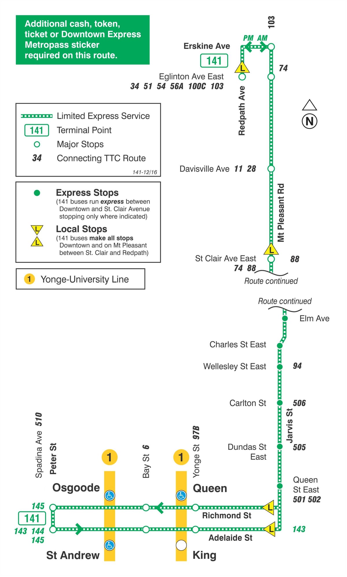 Mapa do TTC 141 Centro / Mt Agradável ônibus Expresso rota Toronto