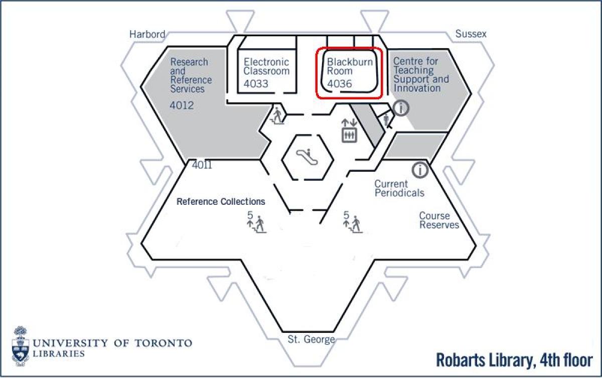 Mapa da universidade de Toronto biblioteca Robarts blackburn quarto