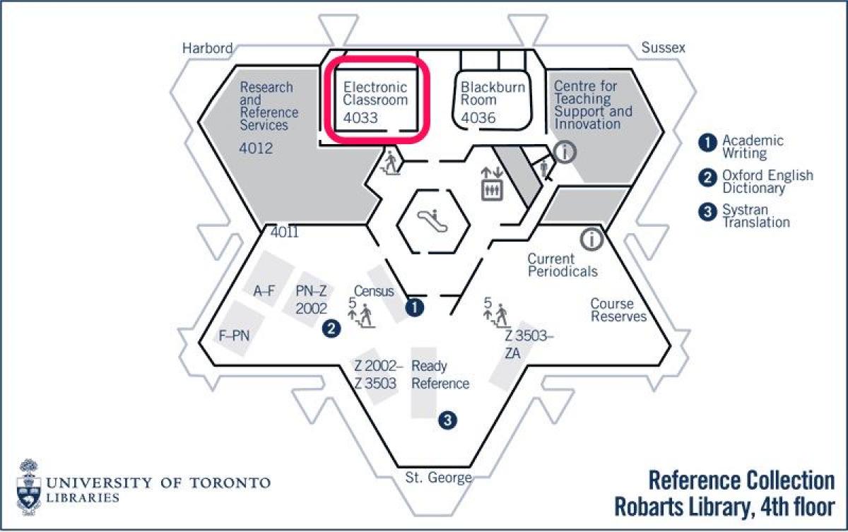 Mapa da universidade de Toronto biblioteca Robarts eletrônicos em sala de aula
