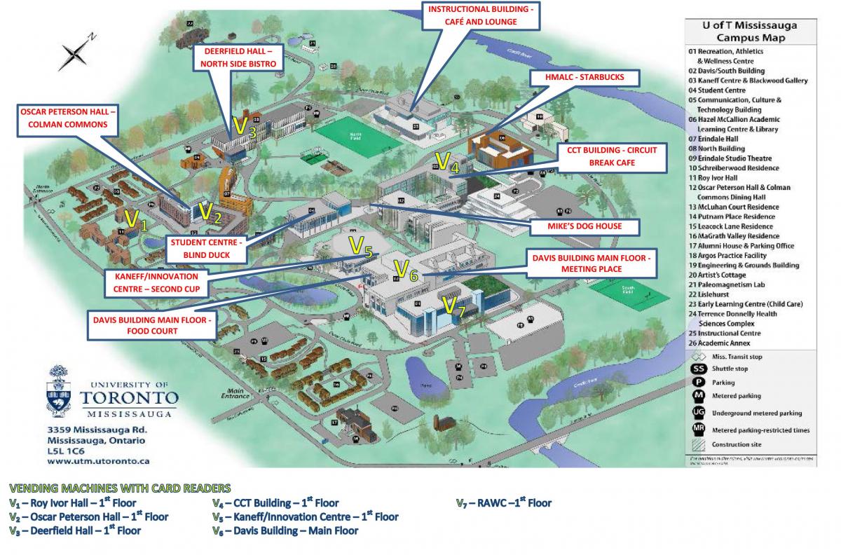 Mapa da universidade de Toronto Mississauga, campus de serviços de alimentação