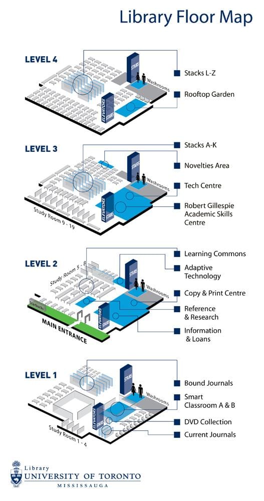 Mapa da universidade de Toronto Mississauga nível de biblioteca