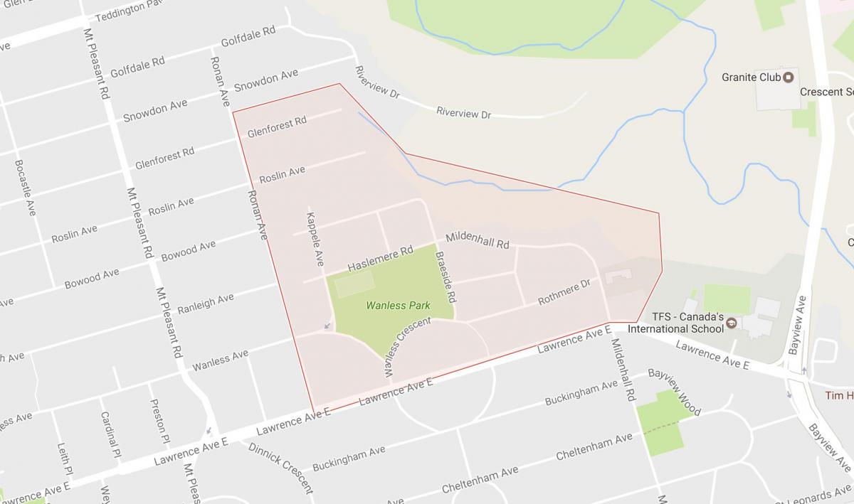 Mapa de Wanless Parque bairro de Toronto