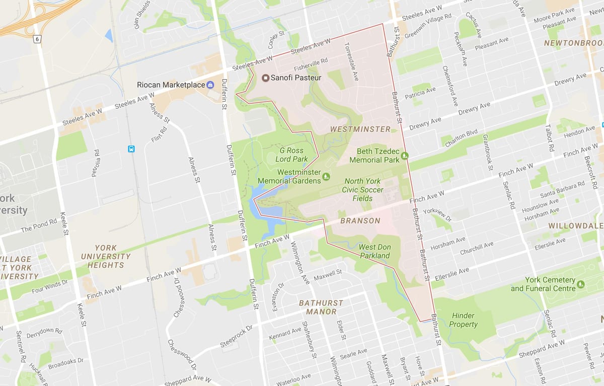 Mapa de Westminster–Branson bairro de Toronto