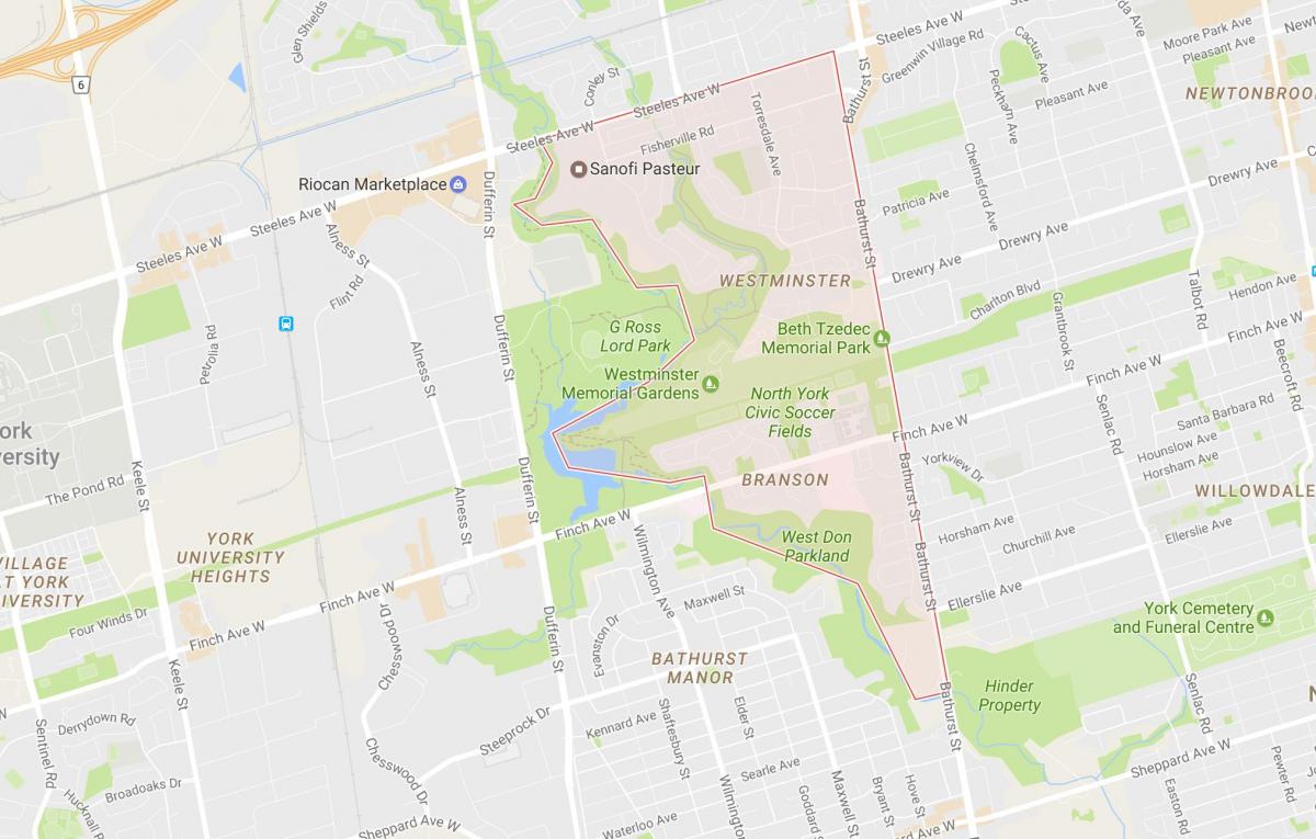 Mapa de Westminster–Branson bairro de Toronto