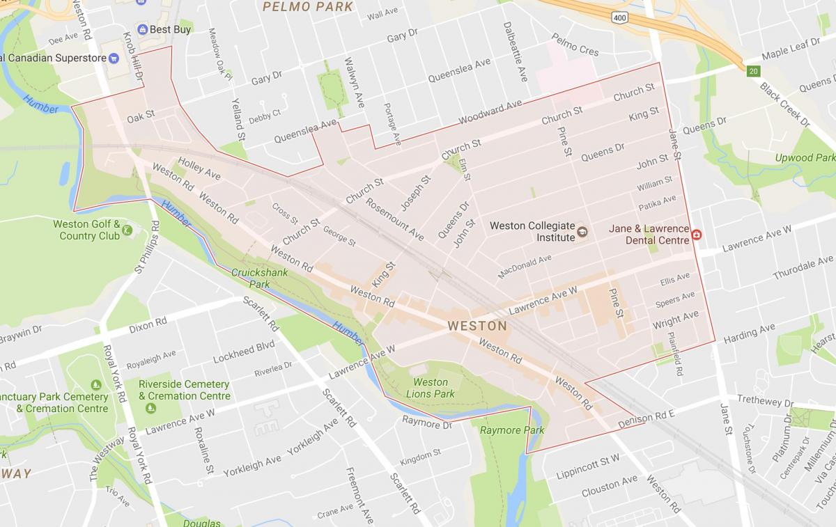 Mapa de Weston bairro de Toronto