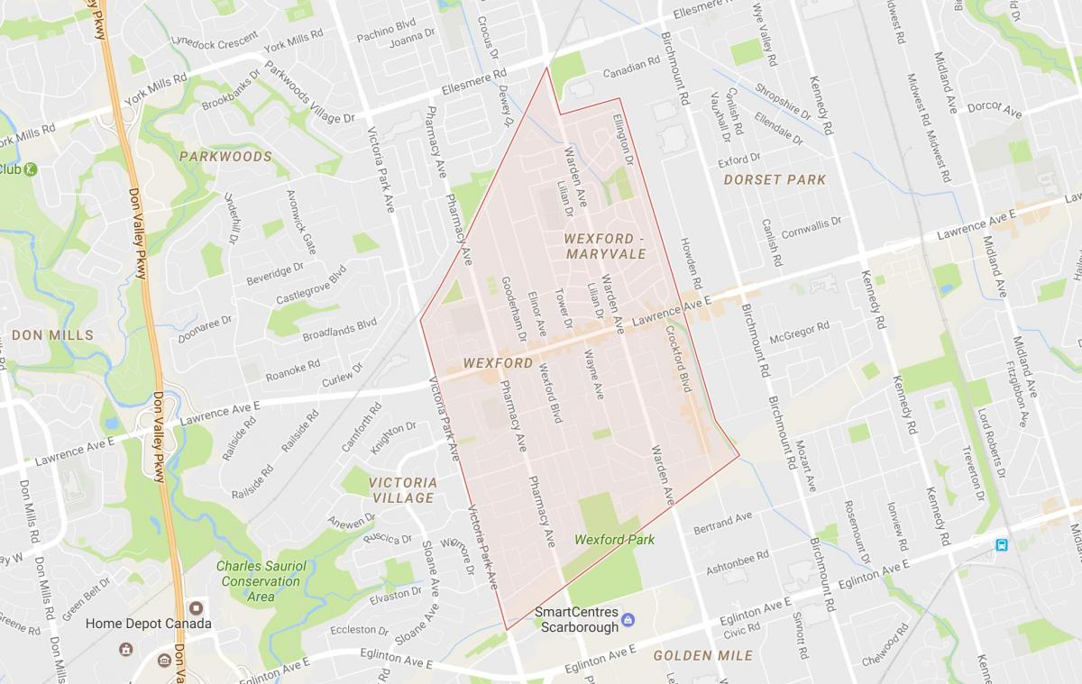Mapa de Wexford bairro de Toronto