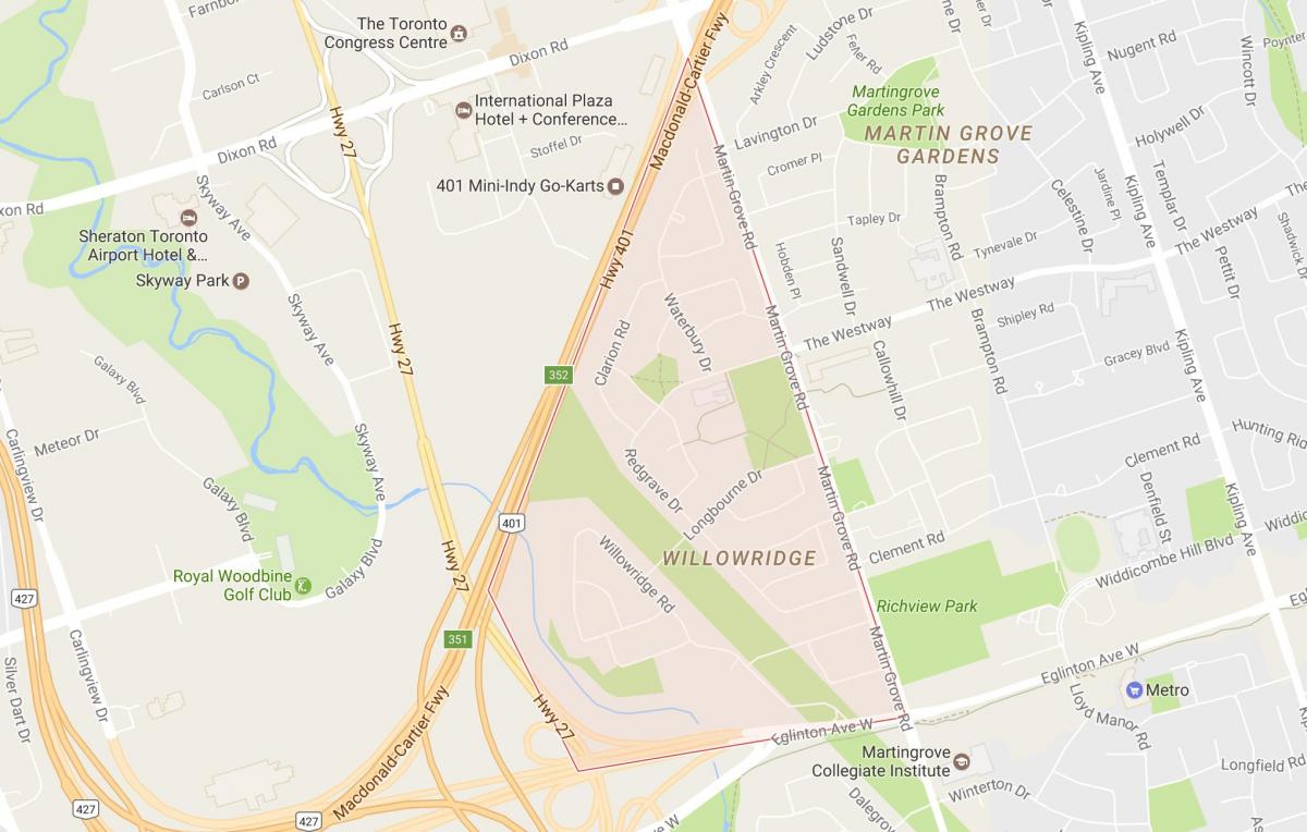 Mapa de Willowridge bairro de Toronto