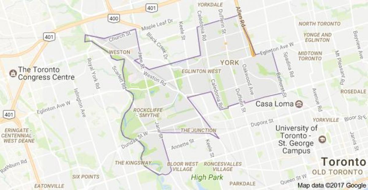 Mapa de York, em Toronto, Canadá