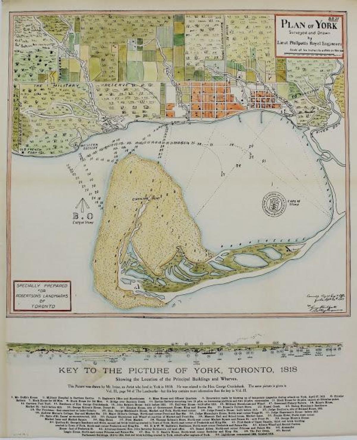 Mapa de York, em Toronto 1787-1884 cartunesco versão