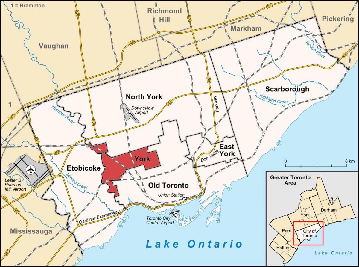 Mapa de York, em Toronto