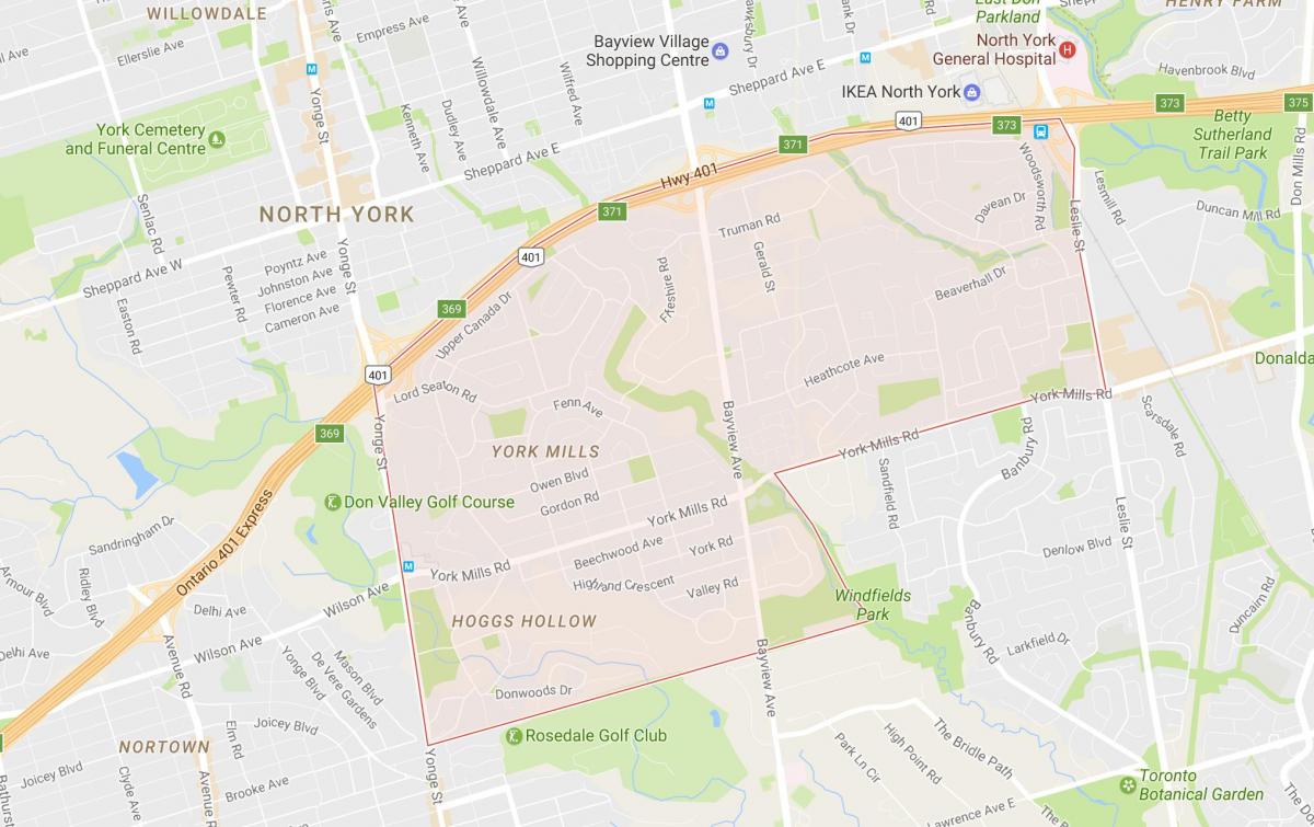 Mapa de York Mills bairro de Toronto