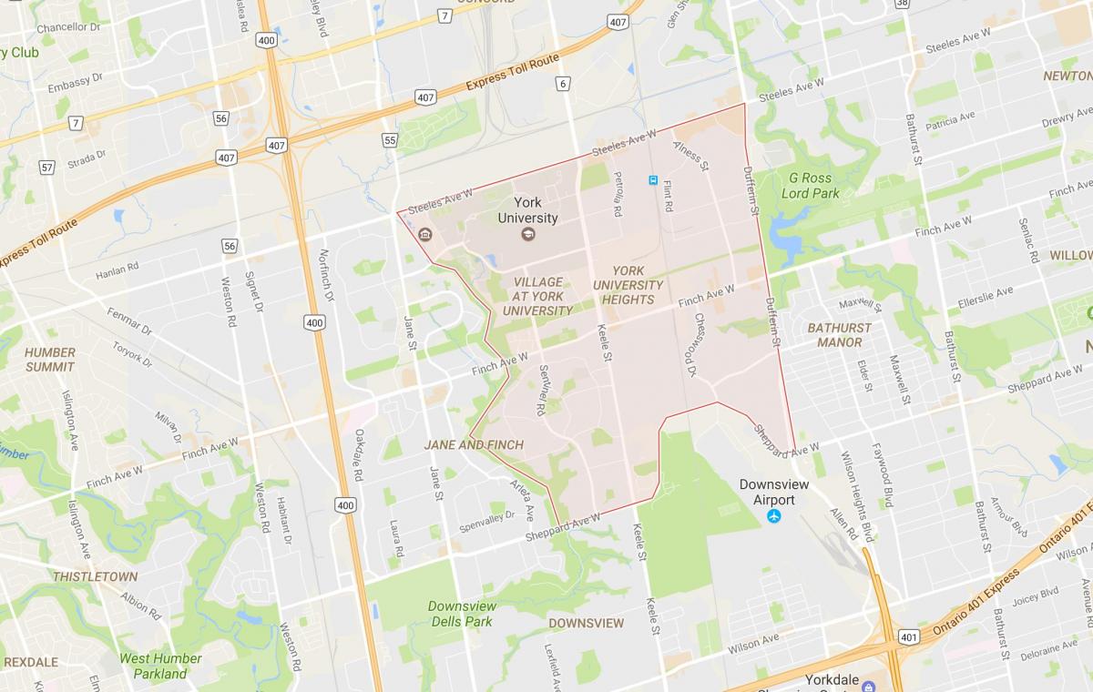 Mapa da York University Heights, bairro de Toronto