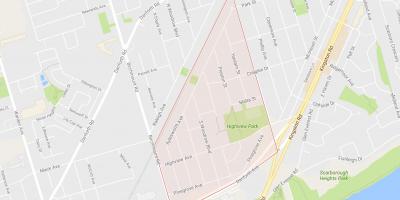 Mapa de Bétula Penhasco Alturas bairro de Toronto