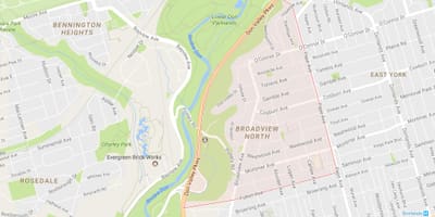 Mapa de Broadview Norte do bairro de Toronto