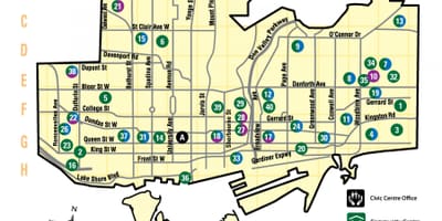 Mapa das instalações de recreação Toronto