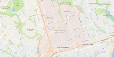 Mapa de Islington-Centro da Cidade a Oeste do bairro de Toronto