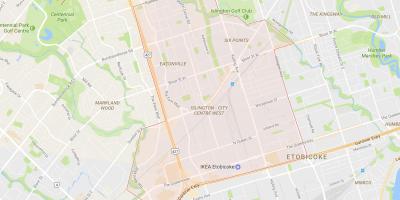 Mapa de Islington-Centro da Cidade a Oeste do bairro de Toronto