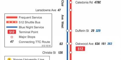 Mapa da linha de bonde 512 St. Clair